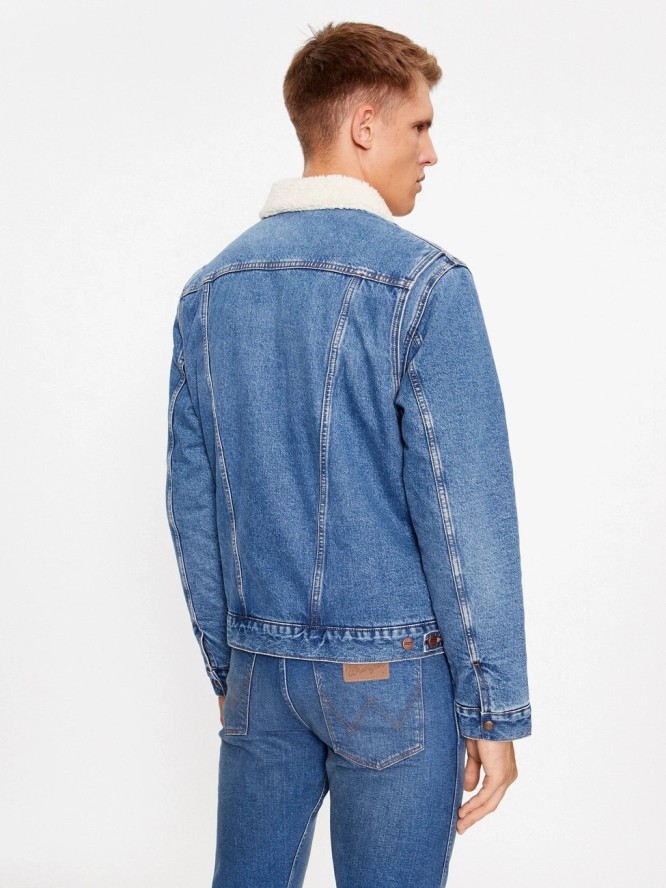 WRANGELR 124MJ SHERPA MĘSKA KURTKA JEANSOWA JEANS BLUE 112341083 W4MS013839
