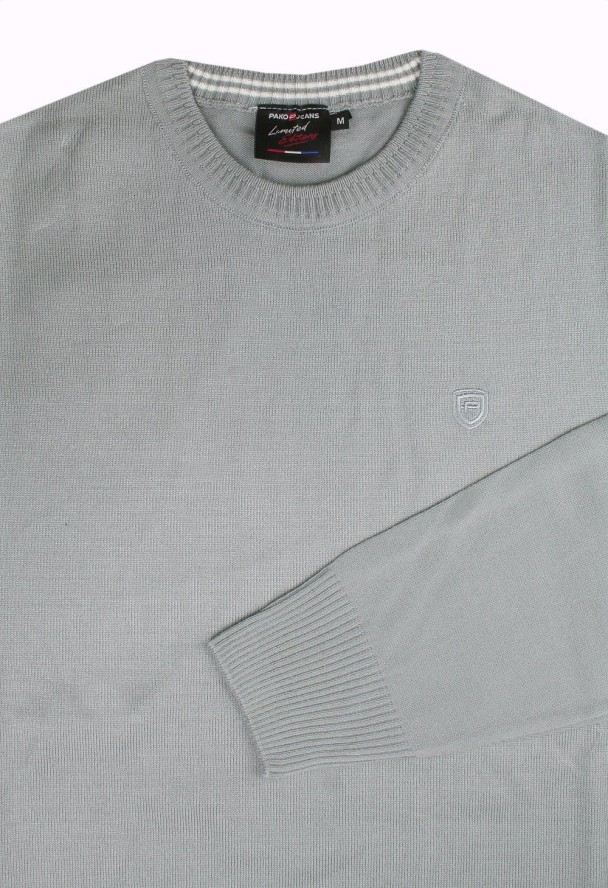 Klasyczny Wełniany Sweter, Okrągły Dekolt (U-Neck) - Pako Jeans - Popielaty
