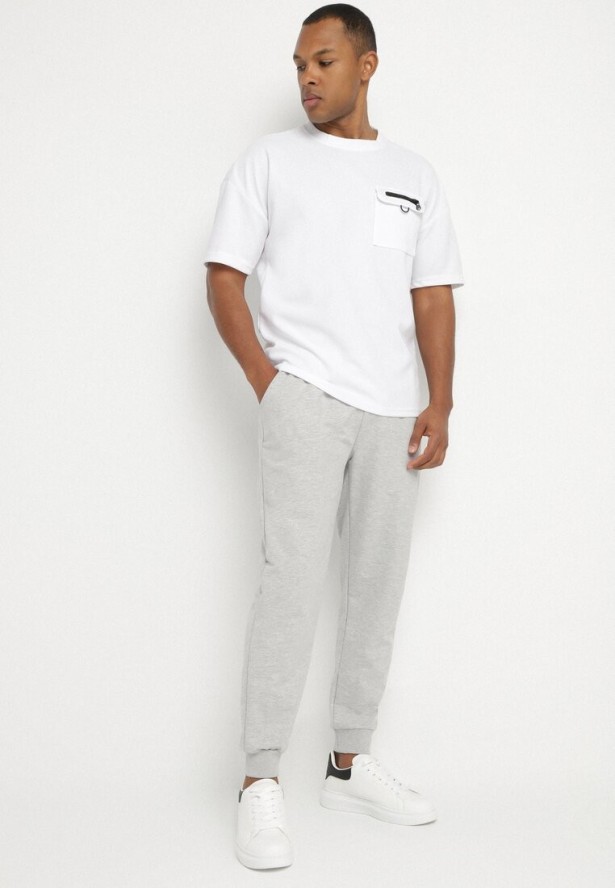 Jasnoszare Spodnie Dresowe ze Ściągaczami z Bawełną Paladira