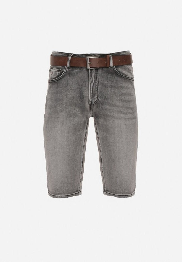 Szare Szorty Jeansowe z Bawełny Dodatkowo Pasek z Ekoskóry Tramelia