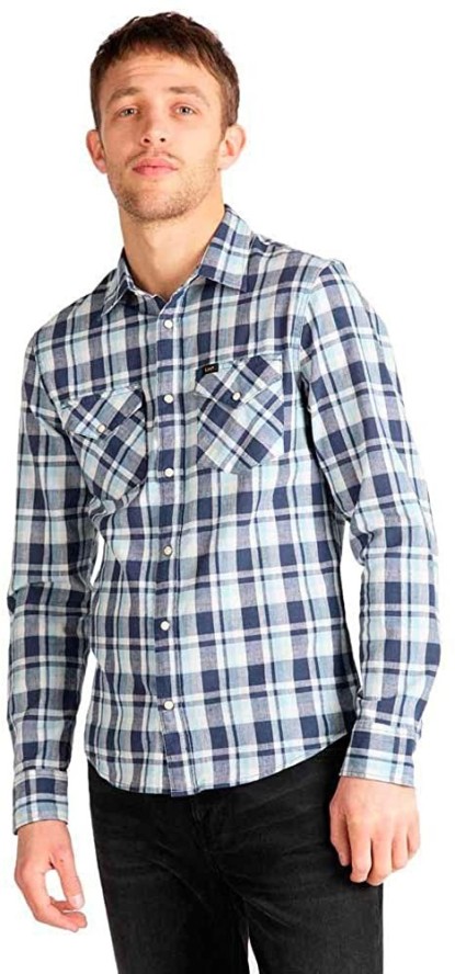 LEE CLEAN WESTERN SHIRT MĘSKA KOSZULA MATERIAŁOWA SLIM FIT NAVY L644DI35 112115488