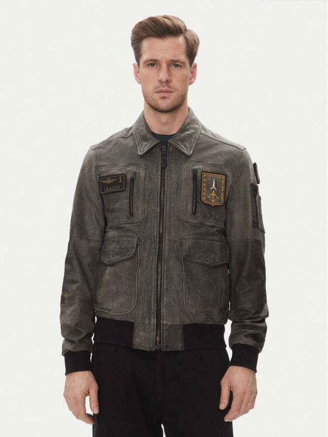 Aeronautica Militare Kurtka skórzana 251PN5047PL00300 Szary Regular Fit