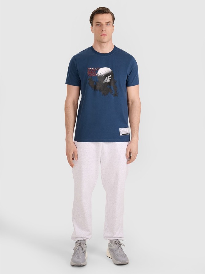 4F T-shirt regular z nadrukiem siatkarskim męski - granatowy S