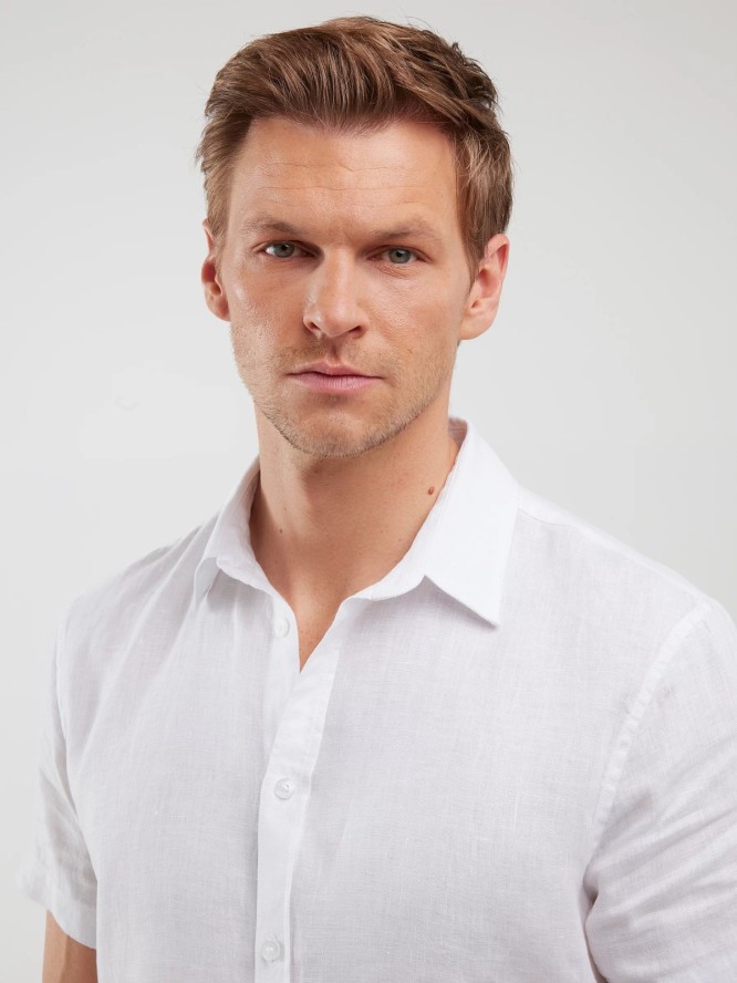 Lniana koszula męska z krótkim rękawem biała Liners 101