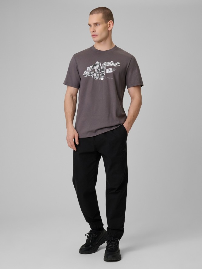4F T-shirt regular z nadrukiem męski - szary S