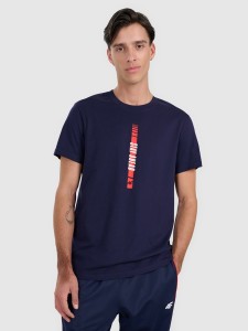 4F T-shirt regular z nadrukiem męski - granatowy S