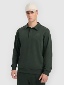 4F Bluza dresowa regular z kołnierzykiem męska - zielona S