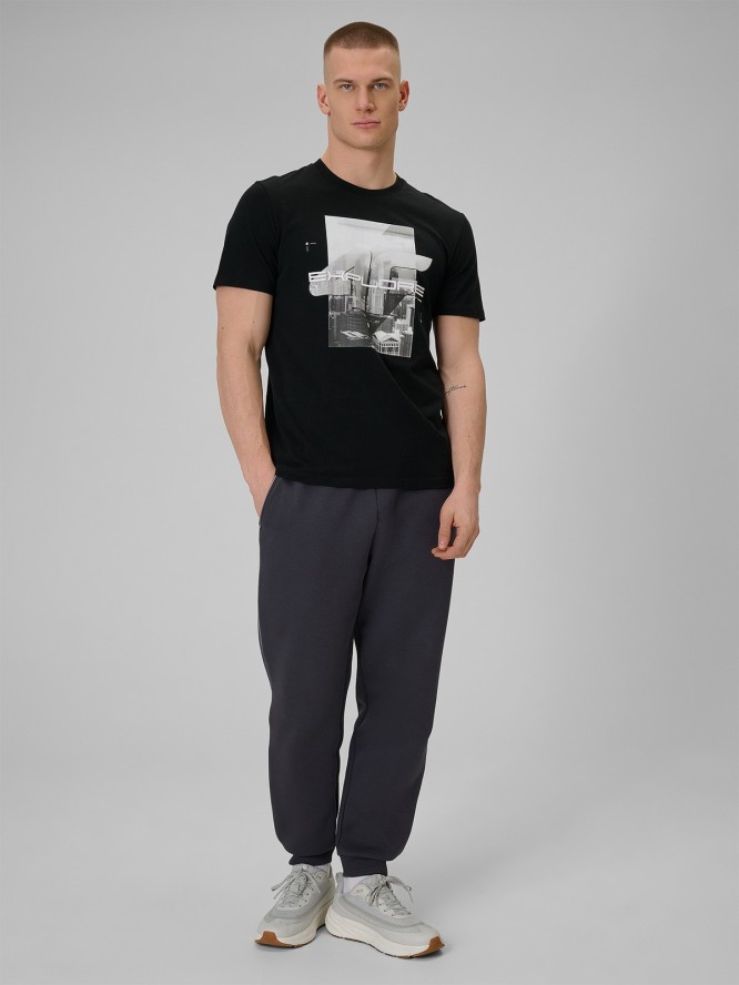 4F T-shirt regular z nadrukiem męski - czarny XXL
