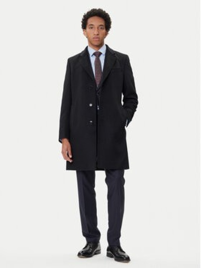 BOSS Płaszcz wełniany Hyde 50549187 Czarny Slim Fit
