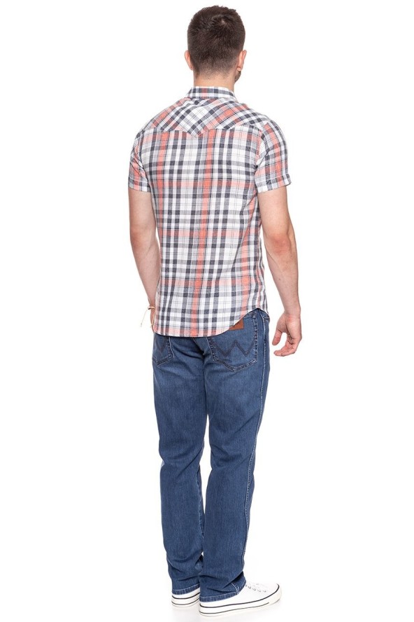KOSZULA MĘSKA KRÓTKI RĘKAW WRANGLER SS WESTERN SHIRT GLOW ORANGE W5A246D48 112129999
