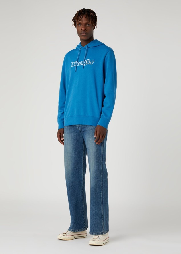 WRANGLER GRAPHIC HOODIE MĘSKA BLUZA Z KAPTUREM LOGO DEEP WATER W674I469F 112331888