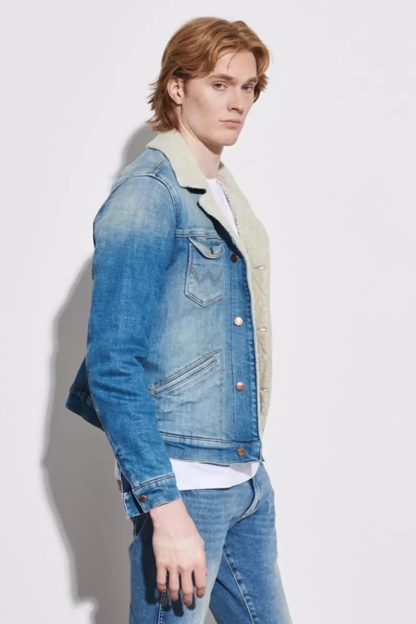 WRANGLER 124MJ SHERPA MĘSKA KURTKA JEANSOWA GREEN GRASS W4MS1027I 112320794