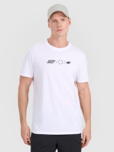 4F T-shirt regular z nadrukiem męski - biały M
