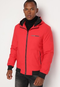 Czerwona Kurtka Wiatrówka z Kapturem i Ściągaczami Lorendriah