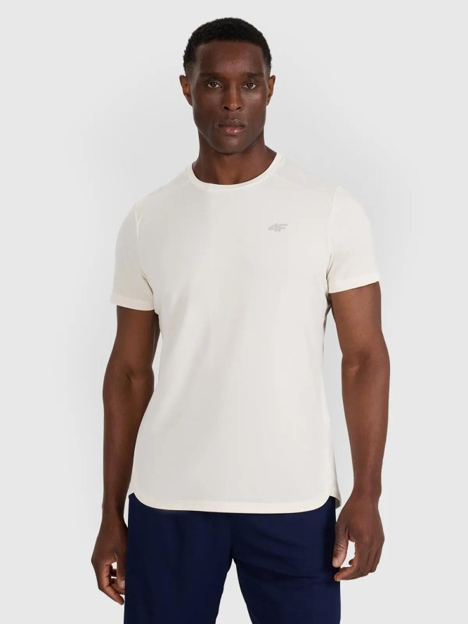 T-SHIRT MĘSKI TRENINGOWY 4F SZYBKOSCHNĄCY ECRU