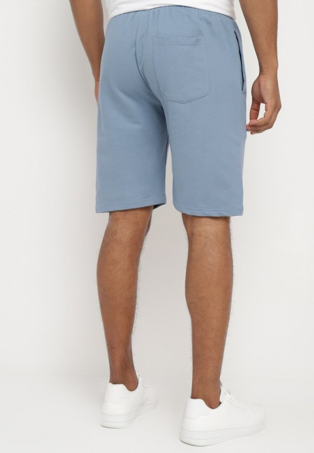 Jasnoniebieskie Bawełniane Szorty z Gumką w Pasie z Kieszeniami przed Kolano Ilopia