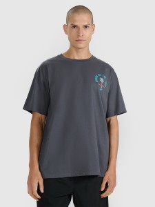 4F T-shirt oversize z nadrukiem męski - szary M