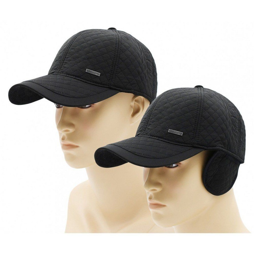 Czapka Czarna z Daszkiem, z Nausznikami, Pikowana, Jesienno-Zimowy -Pako Jeans