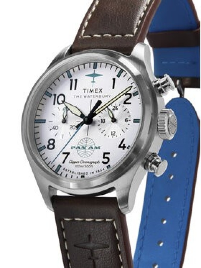 Timex Zegarek Timex x Pan Am® Waterbury Ace Chronograph TW2Y38700 Brązowy