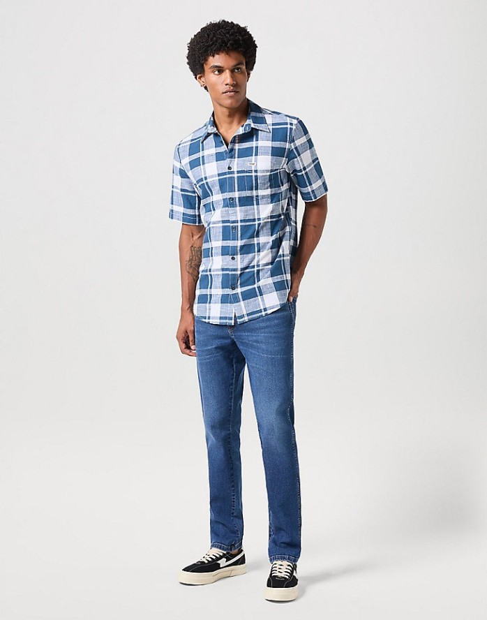 WRANGLER TEXAS SLIM MĘSKIE SPODNIE JEANSOWE JEANS DŻINSY HARVEY BLUE 112350817 W12S017973