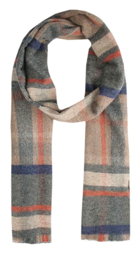 Męski Szalik z Wełną i Jedwabiem - V. Fraas - Popiel, Beż i Pomarańcz