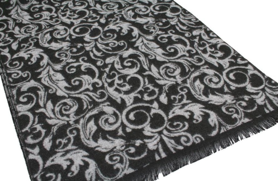 Męski Szalik Alties - Czarno-Popielaty, Motyw Kwiatowy