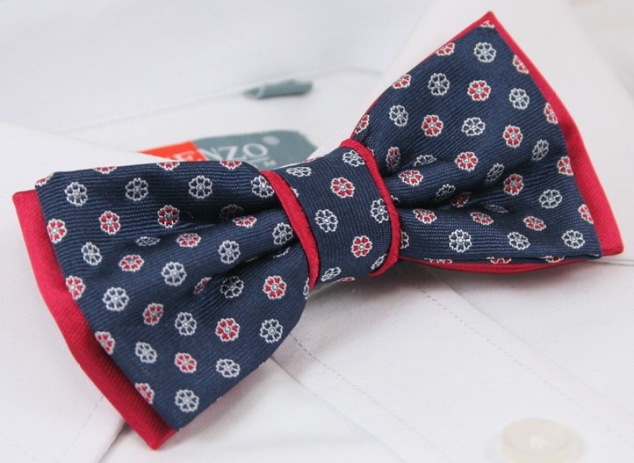 Granatowo-Czerwona Mucha z Białą Poszetką - Chattier, Męska