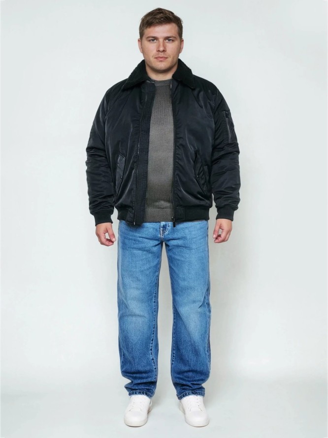 Kurtka męska bomberka z kołnierzem z futerka czarna Dekseb 906