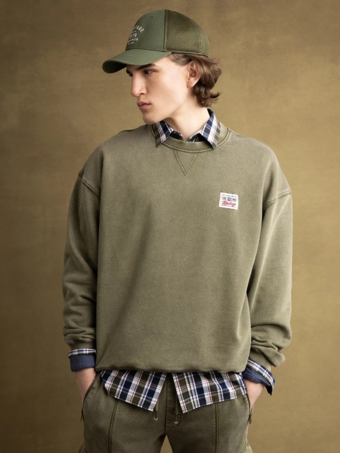 Bluza męska z efektem sprania khaki Caron 303