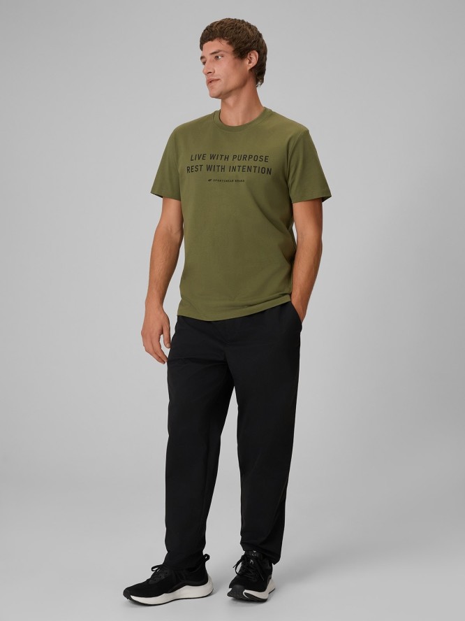 4F T-shirt regular z nadrukiem męski - khaki XXL