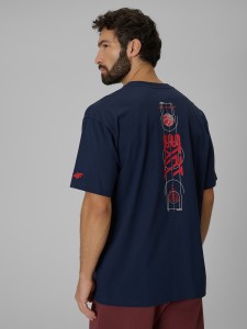 4F T-shirt loose z nadrukiem męski - granatowy M
