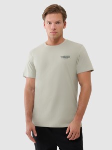 4F T-shirt regular z nadrukiem męski - oliwkowy/khaki XXL