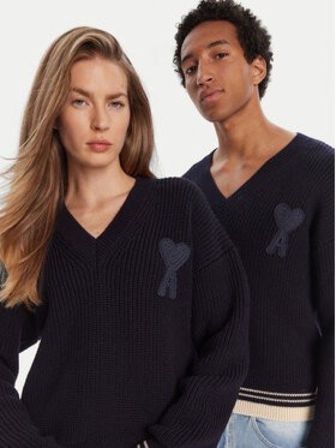 AMI Paris Sweter UKS268.KN0068 Granatowy Regular Fit