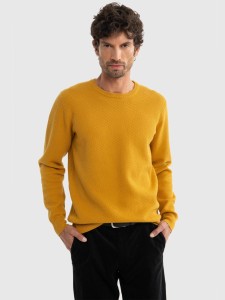 Sweter męski bawełniany klasyczny żółty Reyli 202