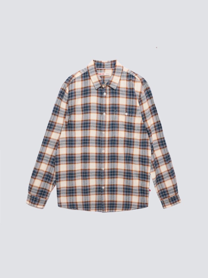 Koszula męska flanelowa w kratę niebieska Flaneno 401