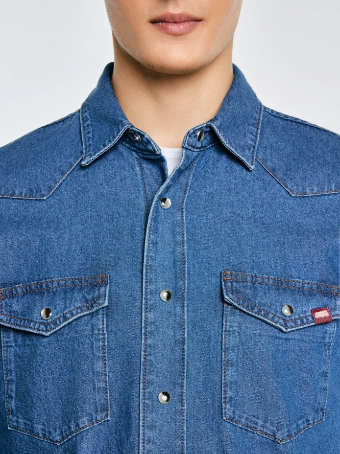 Koszula męska jeansowa niebieska Western 121