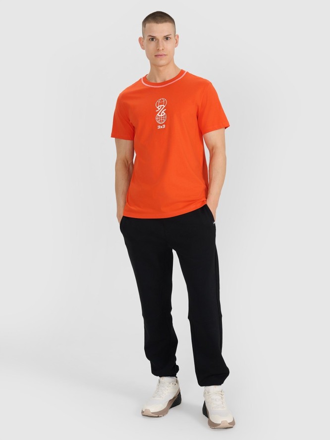 4F T-shirt regular z nadrukiem męski - pomarańczowy S