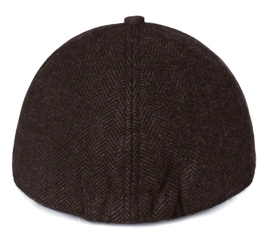 Jesienno Zimowa Czapka z Daszkiem, w Jodełkę - Pako Jeans - Brązowa