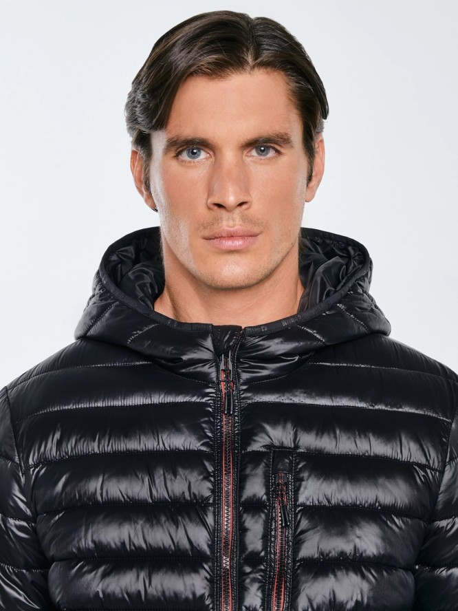 Kurtka męska pikowana z kapturem czarna Horp 906