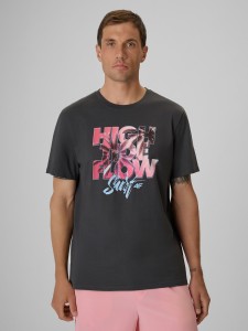 4F T-shirt regular z nadrukiem męski - szary XL