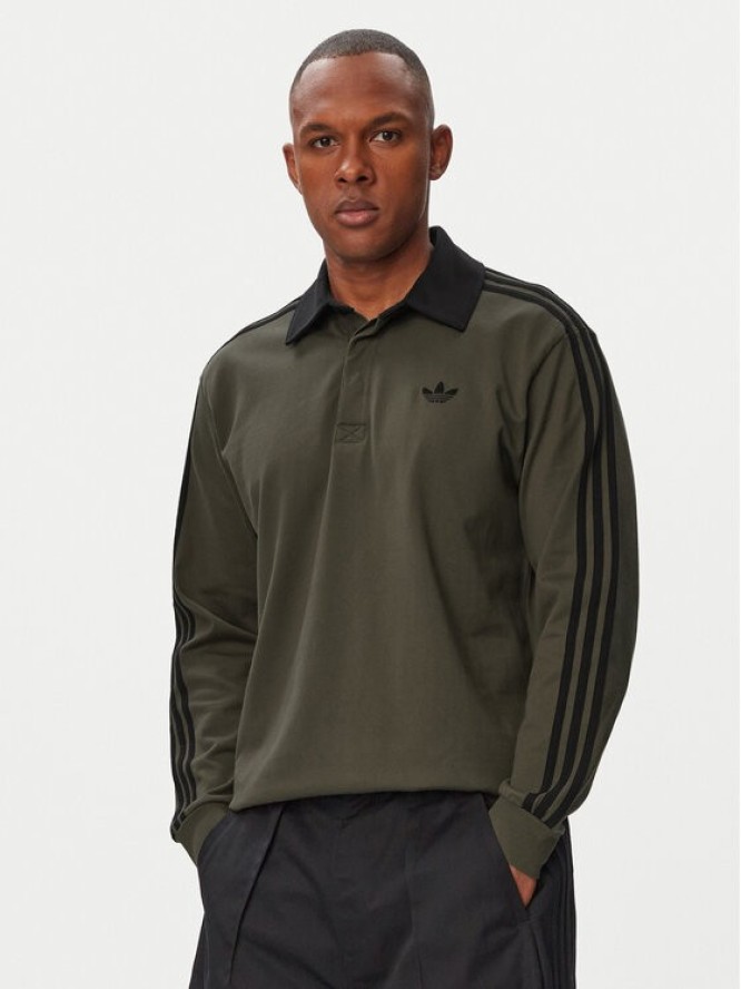 adidas Bluza 3-Stripes Rugby Longsleeve Polo KE4113 Khaki Regular Fit