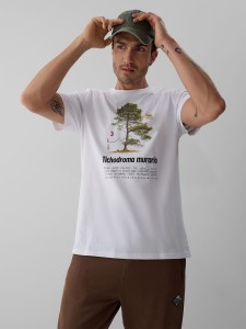 4F T-shirt regular z nadrukiem męski - biały S