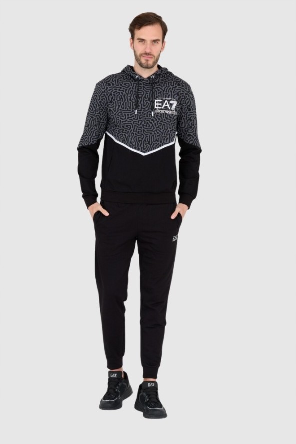 EA7 Męska czarno-szara bluza z kapturem w moro, Rozmiar M