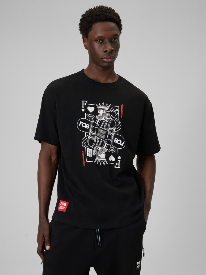 4F T-shirt loose z nadrukiem męski - czarny M
