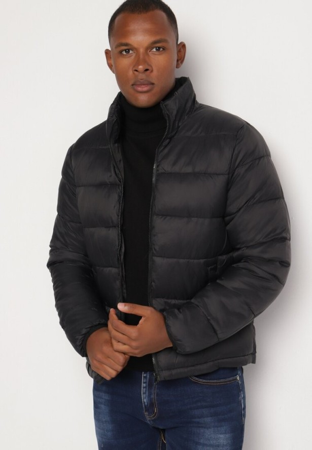 Granatowa Gładka Kurtka o Prostym Kroju z Odpinanym Kapturem Valentana