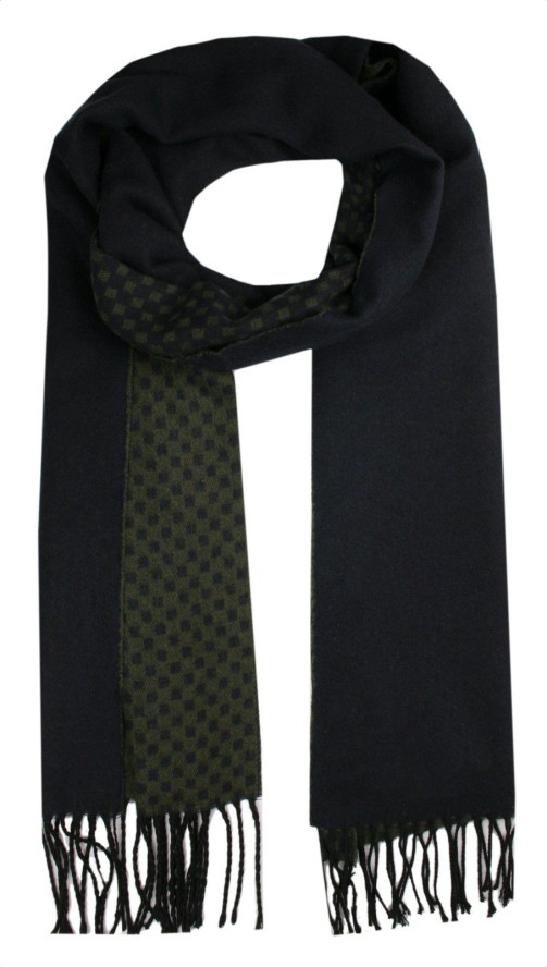 Elegancki Szalik Męski z Wiskozą - His Story - Granat i Khaki, Drobny Wzór