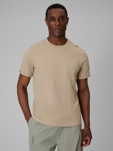 4F T-shirt regular gładki męski - beżowy XXL