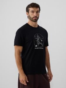 4F T-shirt regular z nadrukiem męski - czarny L