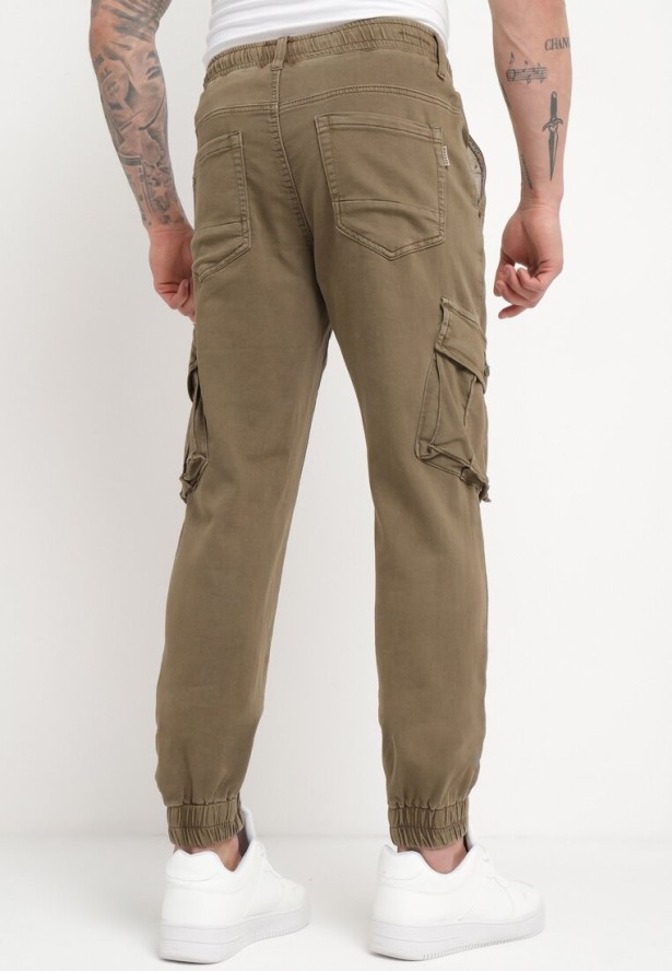 Brązowe Bawełniane Spodnie Bojówki Wiązane w Pasie Riyala