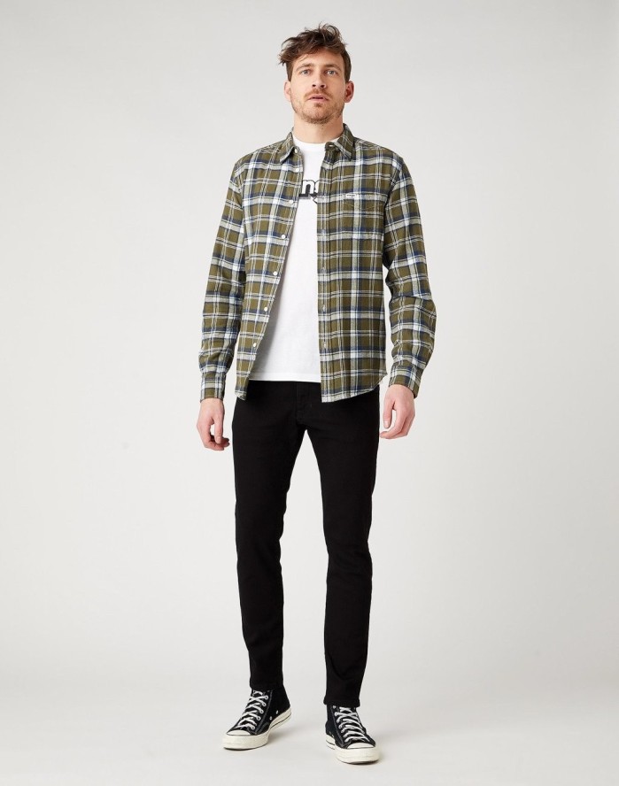 MĘSKA KOSZULA WRANGLER LS 1 PKT SHIRT IVY GREEN W5F1B3XIX 112141439